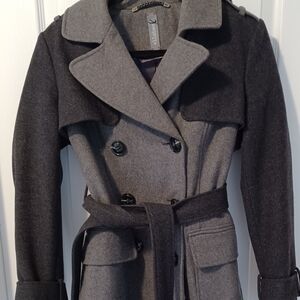 Women's Wool Blend Black and Gray Double-Breasted Coat